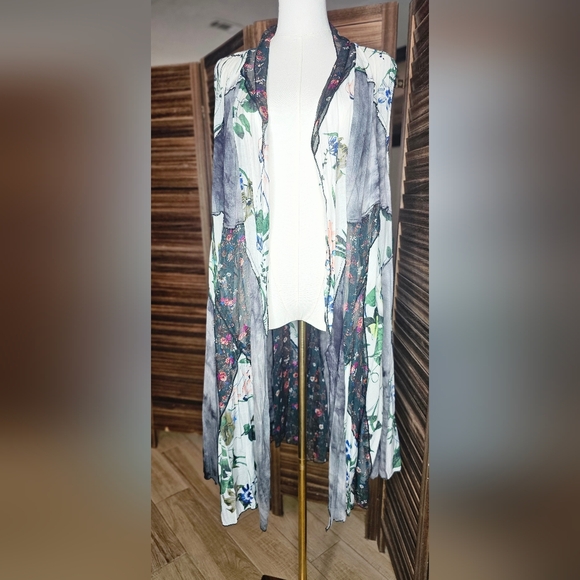 Women’s Boho Patchwork Open Front Long Vest Sleeveless Floral Duster XL Artsy - Picture 5 of 8